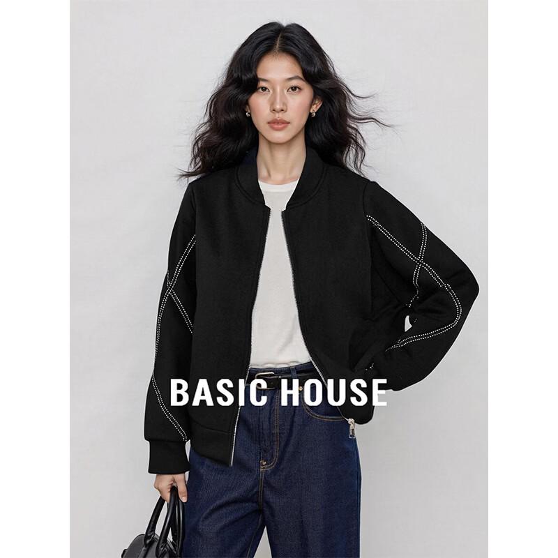 Basic House Women s American Style Stand Collar Zipper Cardigan Jacket L