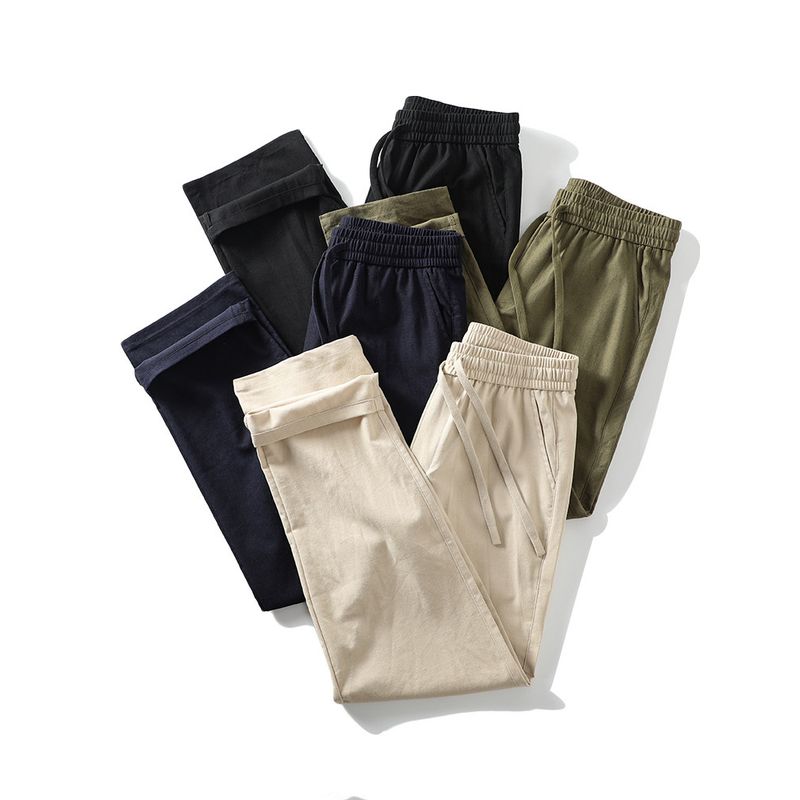 Foreign Trade Export To Domestic Sales Linen Pants Men's Summer Straight Thin Cotton and Linen Pants Loose Old Money Style Casual Men's Trousers