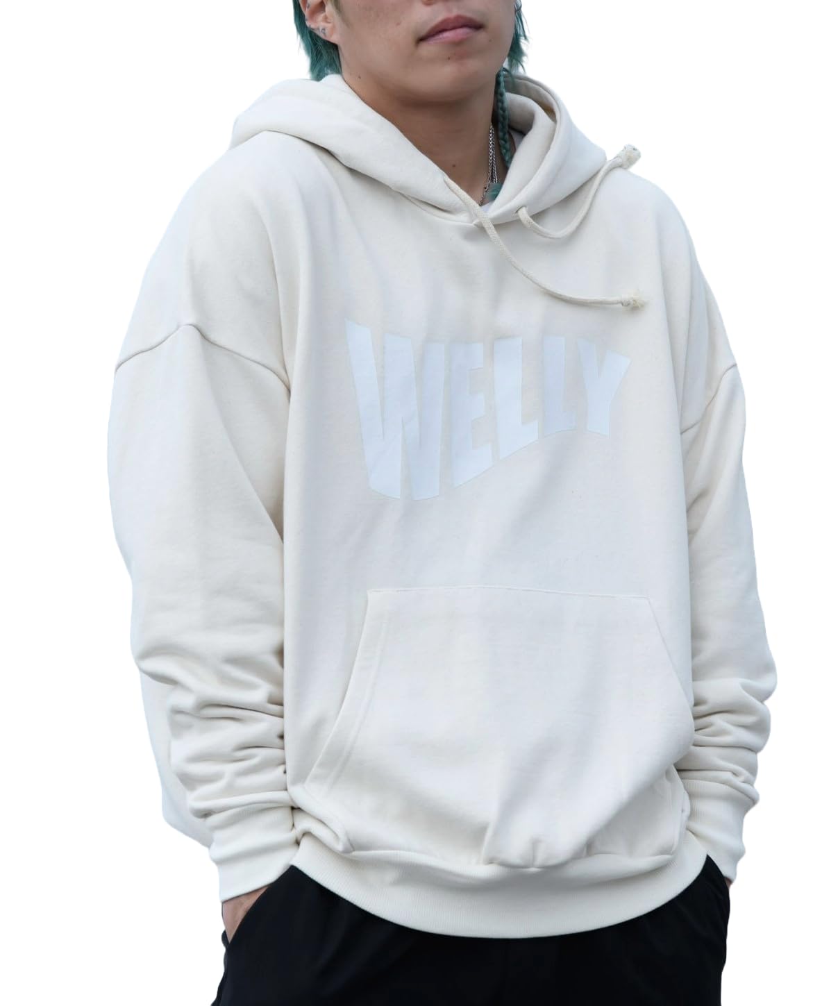 

WEGO Pigment Logo Pullover Long Korean Size Men s Hoodie, Sleeve, Casual, Streetwear, Style, Spring, Autumn, Winter, M, Off-White
