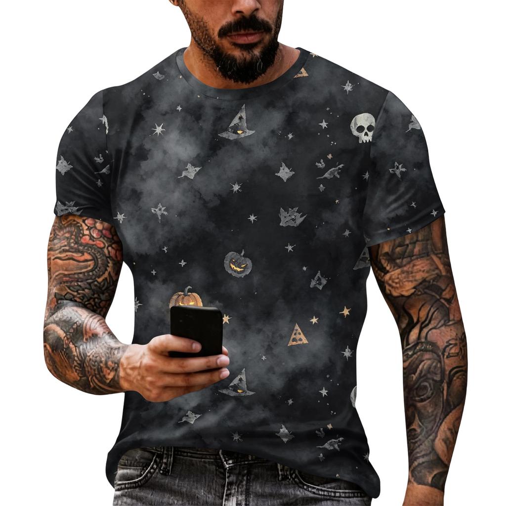 Men's Halloween Printed Short Sleeve T Shirt Loose Fit Casual Summer Daily Wear Top Comfortable Breathable Fabric Unique Graphic Design