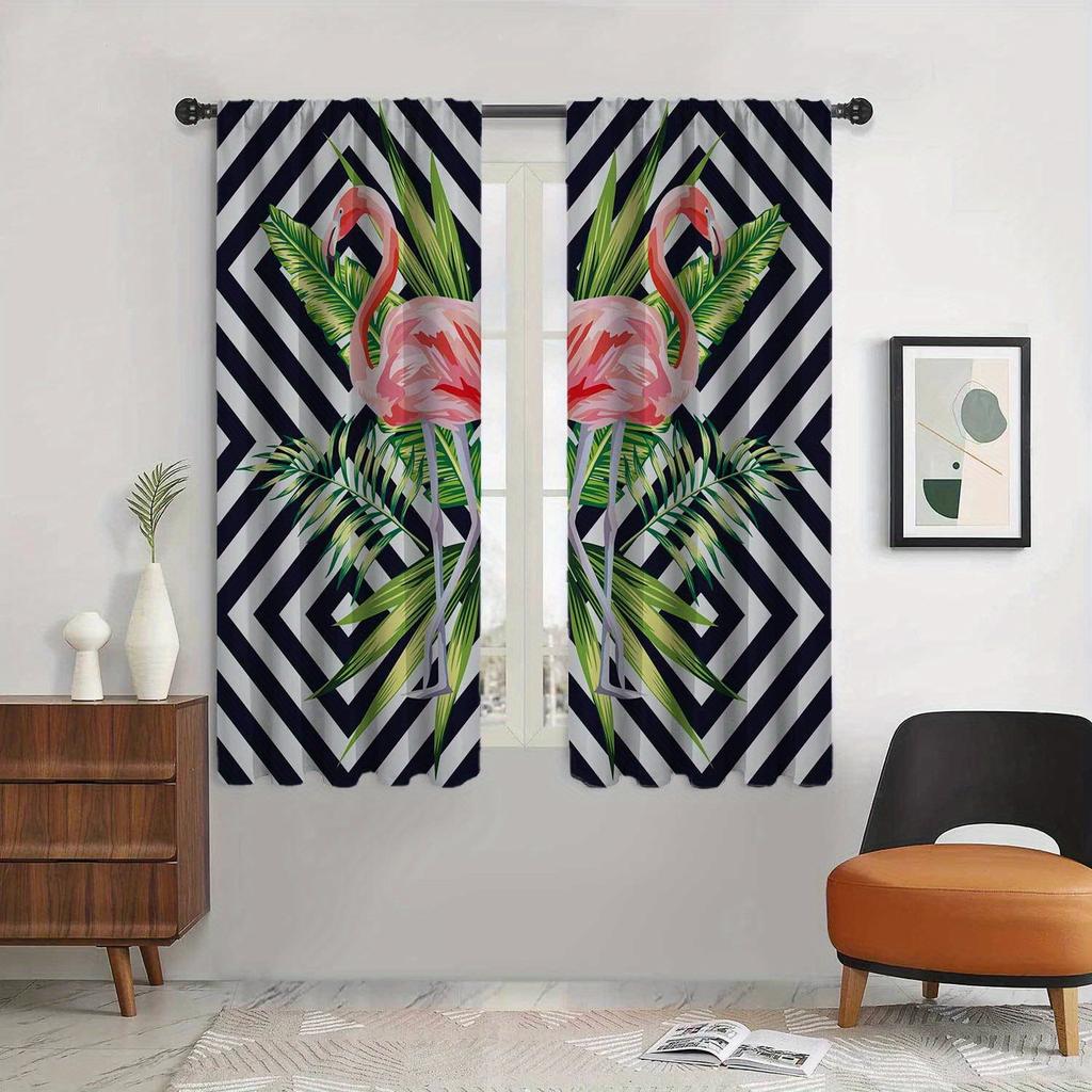 Zasłona 2-panelowa z nadrukiem kwiatów tulipanów, zasłona z flamingami, zasłona ze słonecznikami do sypialni, salonu, kuchni, okna, górne przelotki cortina