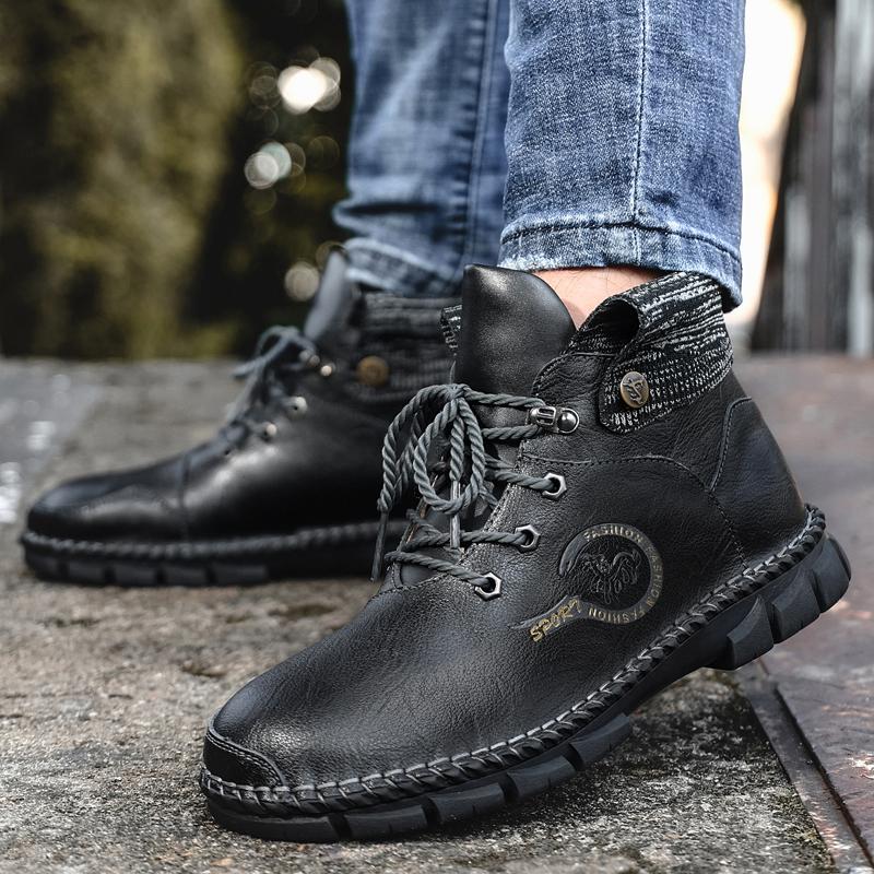 High Top Boots Mens Leather Shoes Fashion Outdoor Ankle Boots for Men Lace Up Comfortable Male Boots Non Slip Flat Boot Botas