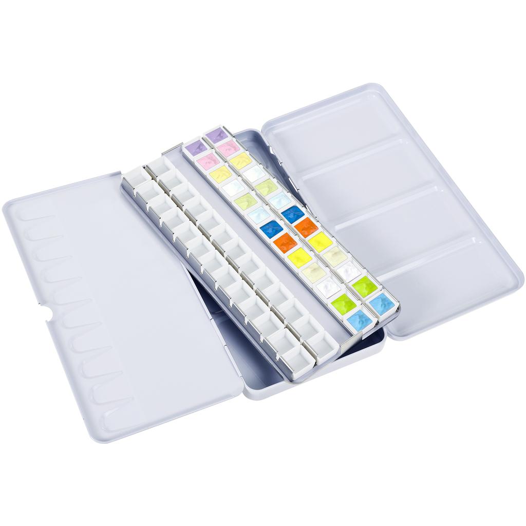 Empty Watercolor Palette with Full/Half Pans Fold-out Mixing Painting Tray-Portable Travel Watercolor Palette for Watercolor
