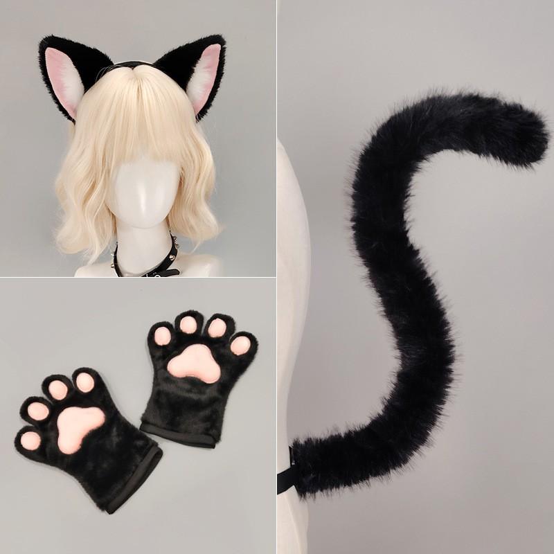 Cat Ear Headband Paw Gloves Tail Set Cosplay Anime Convention Kawaii Costume Accessory