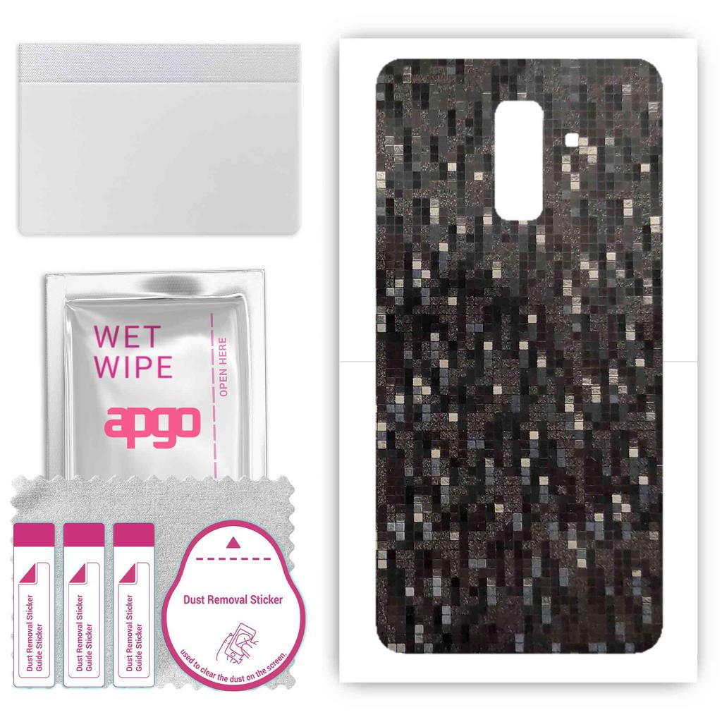 apgo Protective Skin Sticker for the Back Compatible with Samsung Galaxy A6+ (2018), Wrap Film, Foil, Vinyl - Pattern Carbon Black Pixel