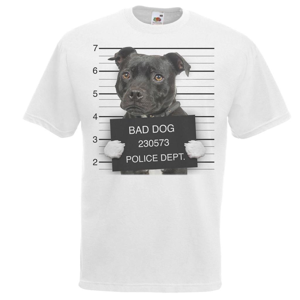 Adults Dog Mugshot Staffordshire Bull Terrier Criminal Canine Unisex TShirt