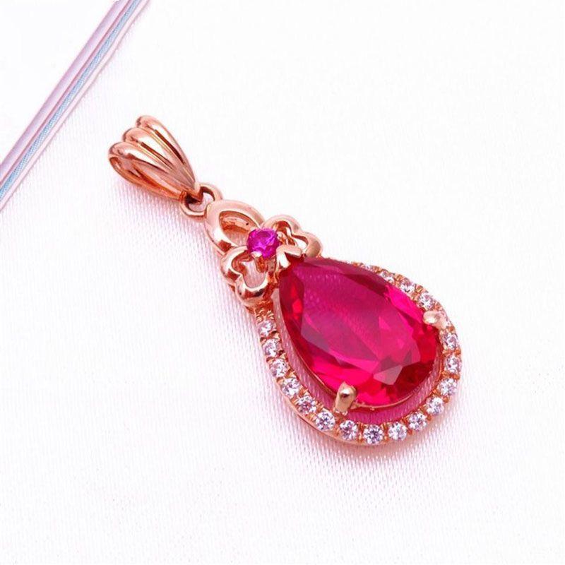 Exquisite Russian 585 Purple Gold Temperament Ins Cold Wind Color Gold Plated Rose Gold Fashion Water Drop Redstone Pendant