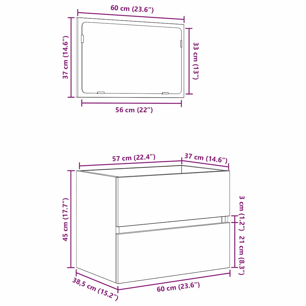 Bathroom Furniture Set with Drawers 2 Pcs Black Oak Look