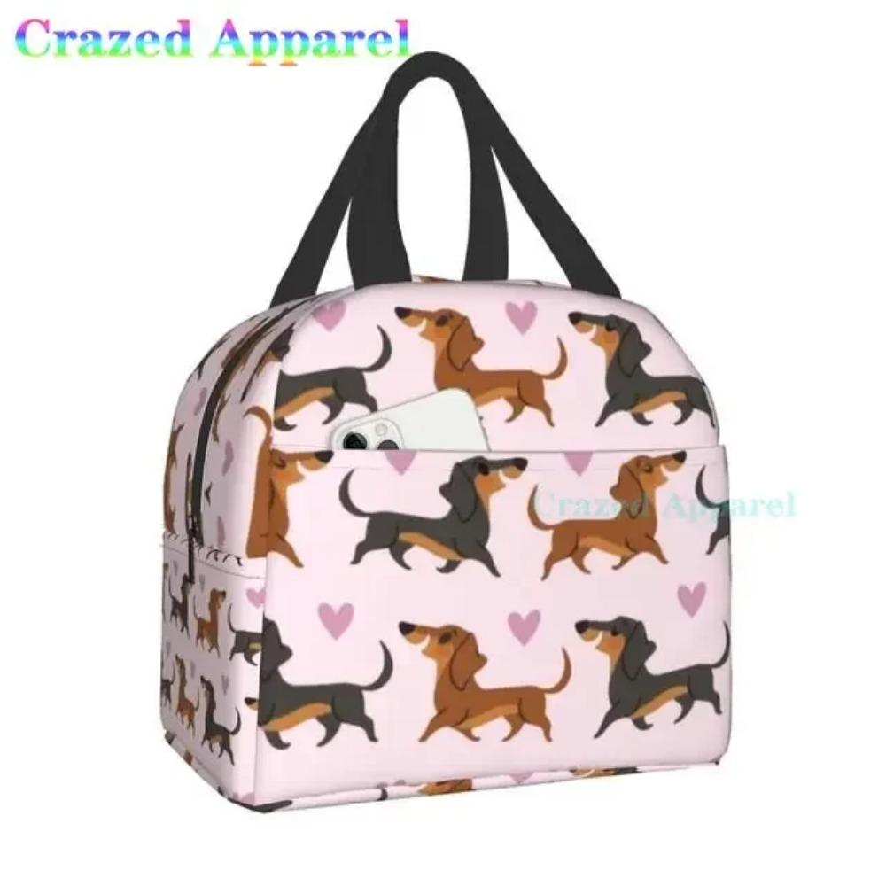 Roztomilá barevná káva jezevčík opakovaně použitelná izolovaná taška na oběd chladicí taška tote box kontejner s přední kapsou pro ženu muže