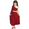 Girls Bell Bottom Long Dress Patchwork Style Round Neckline Long Sleeve Loose Fit Church Dress