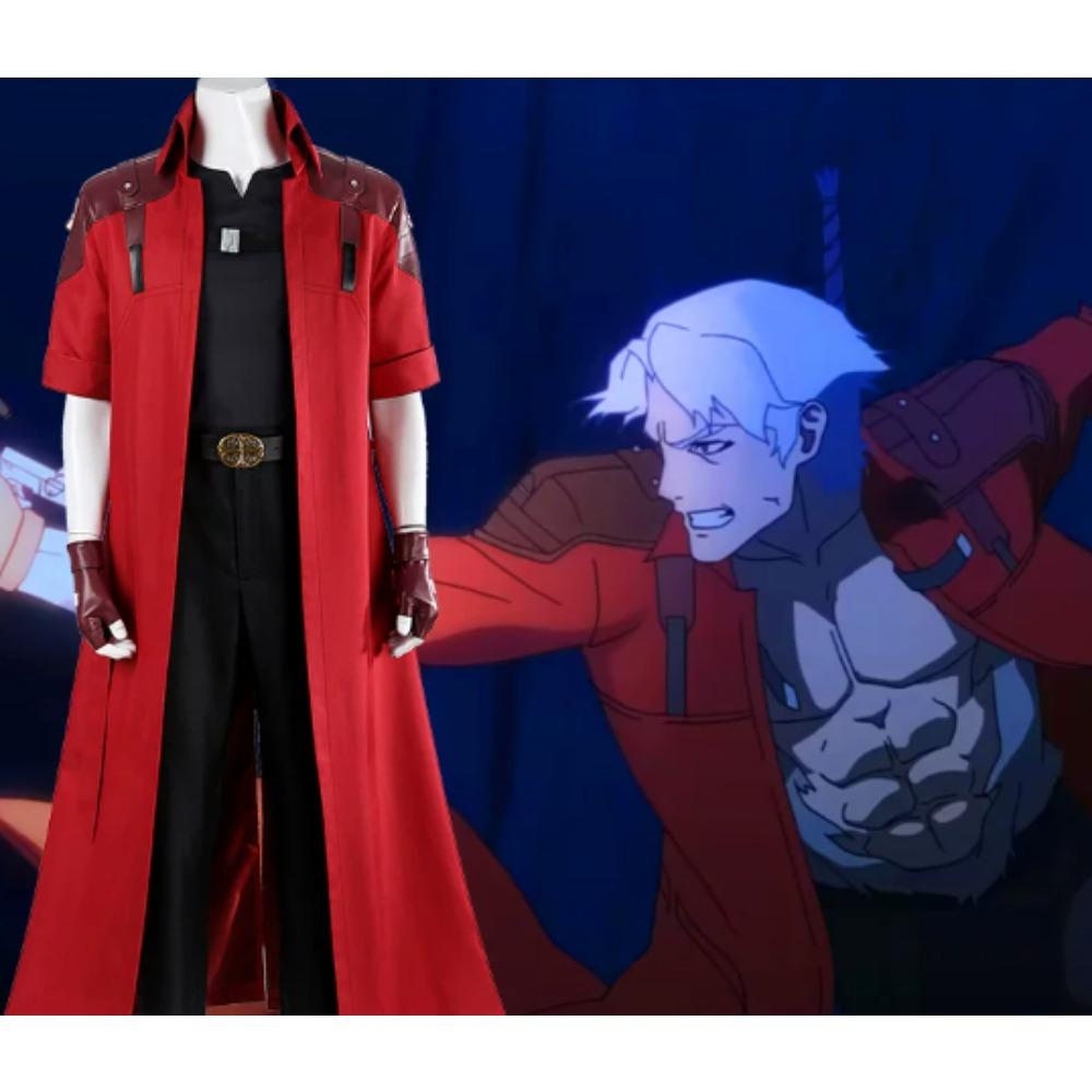 DMC 5 Dante Cosplay Wig Uniform Costumes Disguise for Adult Men Long Windbreaker Gloves Roleplay Outfits Halloween Carnival Suit