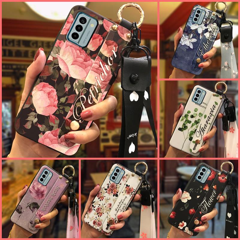Silicone Lanyard Phone Case For Nokia G22 Anti-knock Ring Waterproof Soft case Anti-dust Phone Holder Shockproof Flower