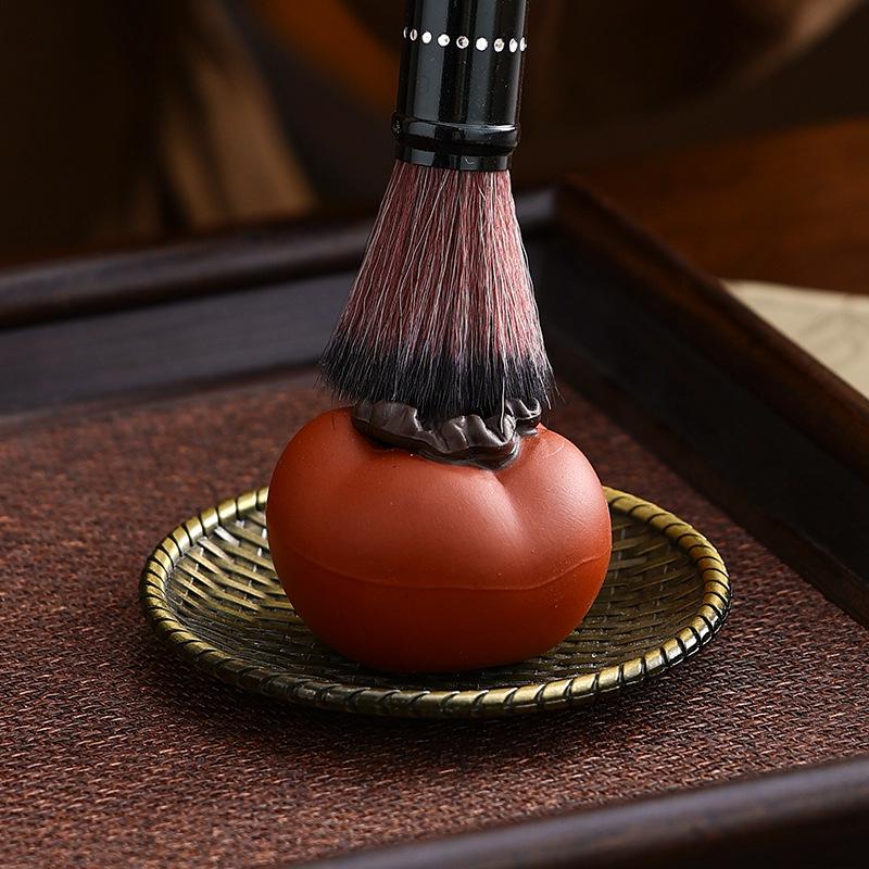 Creative Small Ceramic Persimmon Incense Holder - Zisha Burner for Agarwood & Sandalwood, Ideal for Tea & Incense Ceremonies Indoors