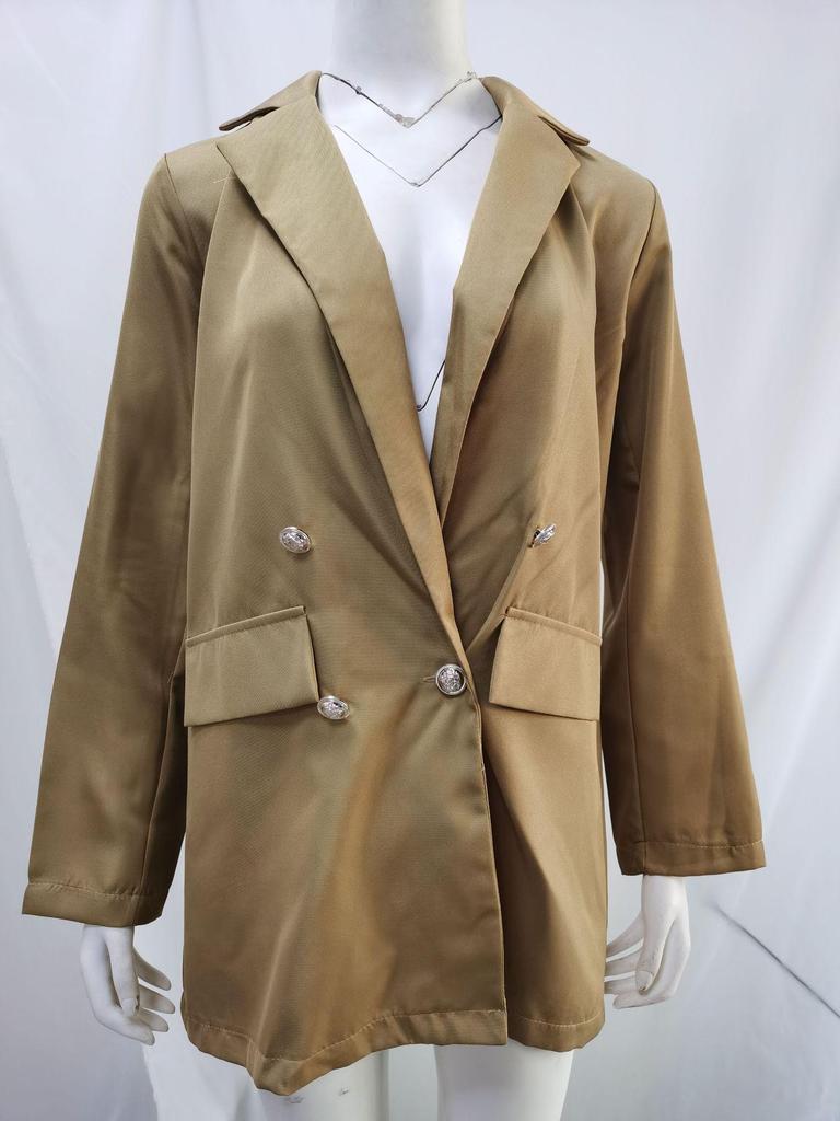 European & American Fashion Lapel Cardigan Mid-length Temperament Suit Jacket for Women