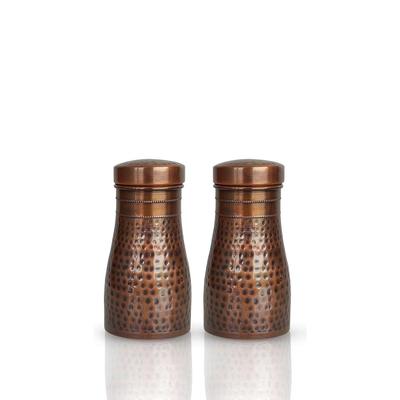 Sovrumsvattenflaska i ren koppar med inbyggt glas, hamrat antikt design, volym 900 ml (Paket om 2)