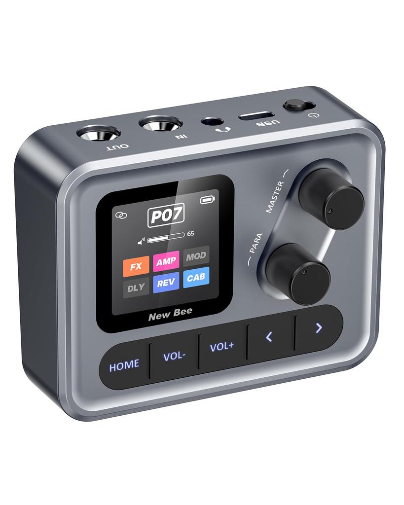 New View Bee SK17 Guitar Effects Pedal Amp Simulator MIDI Audio Interface ANN Modeling 40 80 Presets OTG Recording Gray Portable 93x71.5x40mm