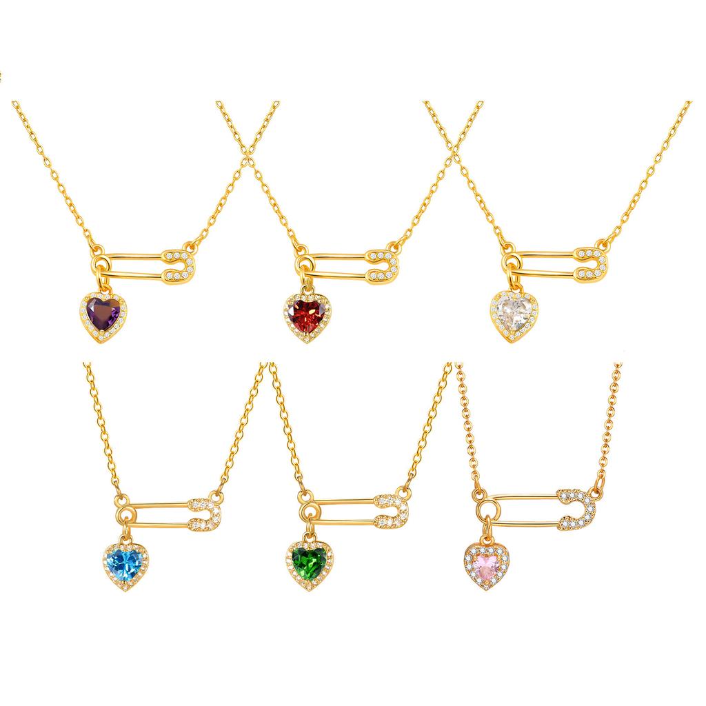 Fashion Stainless Steel Chain Heart Zircon Copper Pin Gold Necklace Ladies Nc-1650