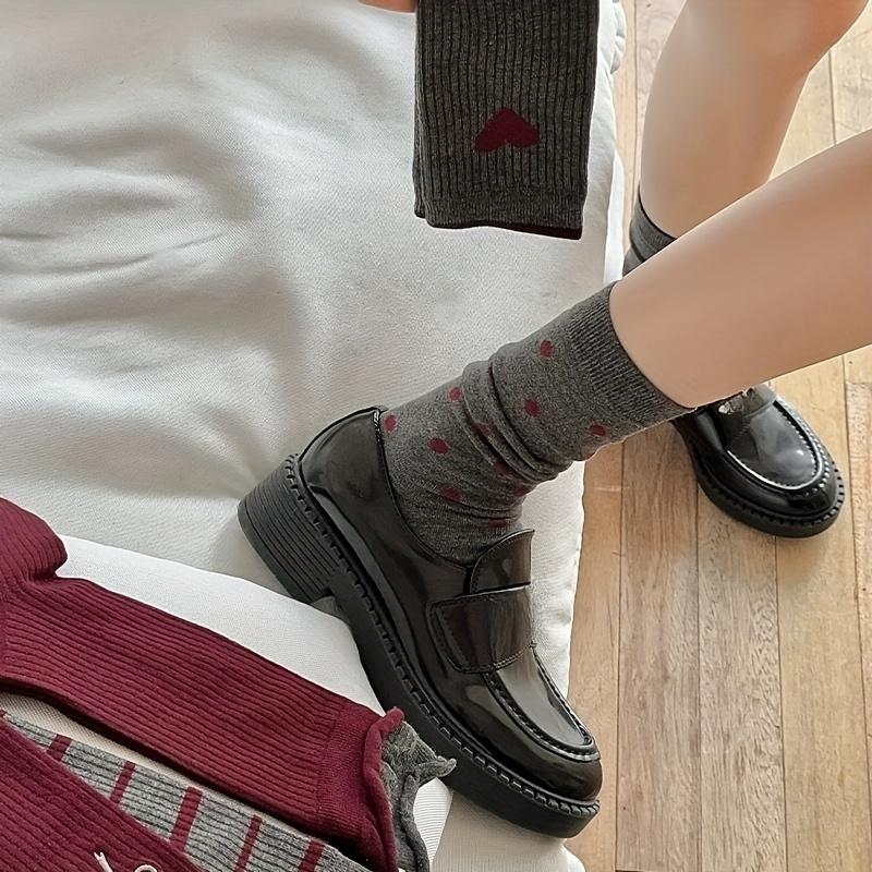 5 Pairs Women's Vintage College Style Socks, Red and Grey Striped Mix, Fashionable Trendy Long Socks