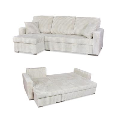 Corner Sofa Rene Foldable with Sleeping Function Family Furniture Corduroy Beige