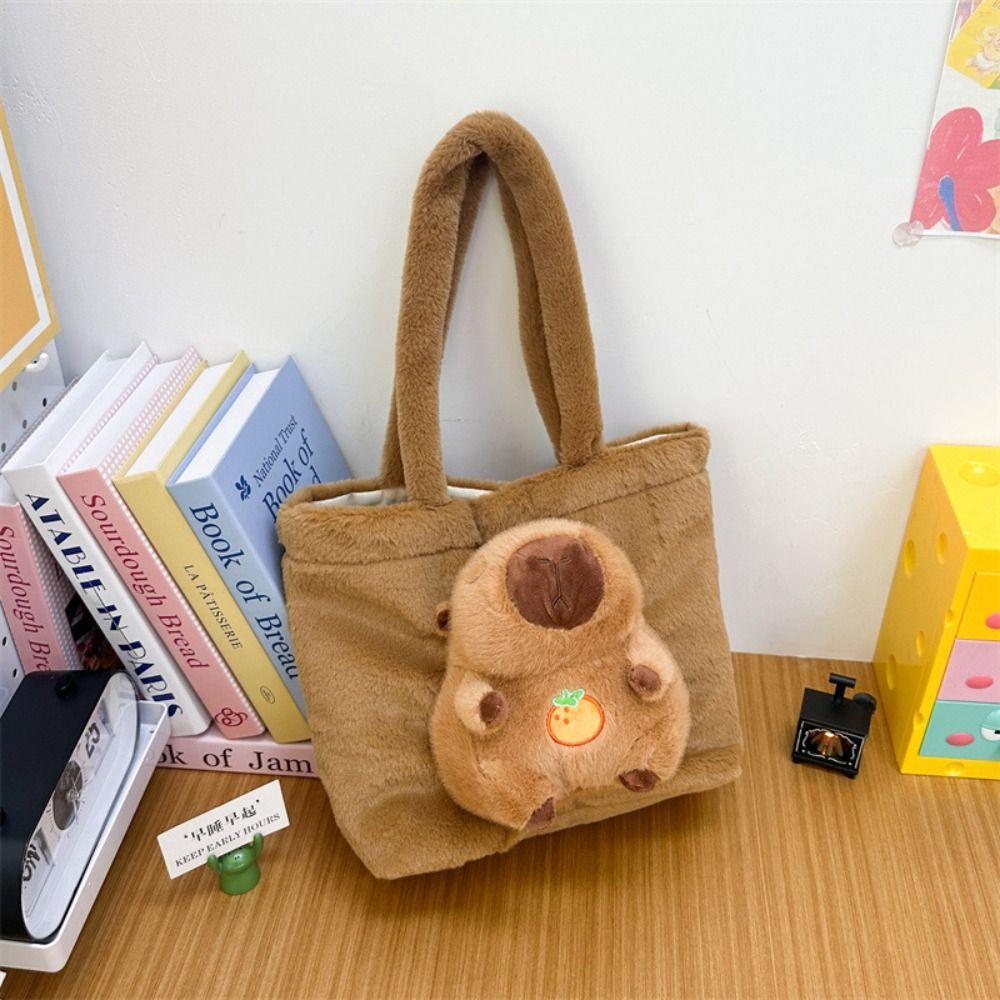 Cartoon Plush  Doll Tote Bag Large Capacity Fluffy Shoulder Bag Casual Kid Schoolbag  Daily