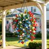 Yousheng Patriotic Hanging Flowers, Artificial Red White Blue Flowers Hanging Basket, Outdoor 4th of July Hanging Flower Basket for Porch Garden Decor
