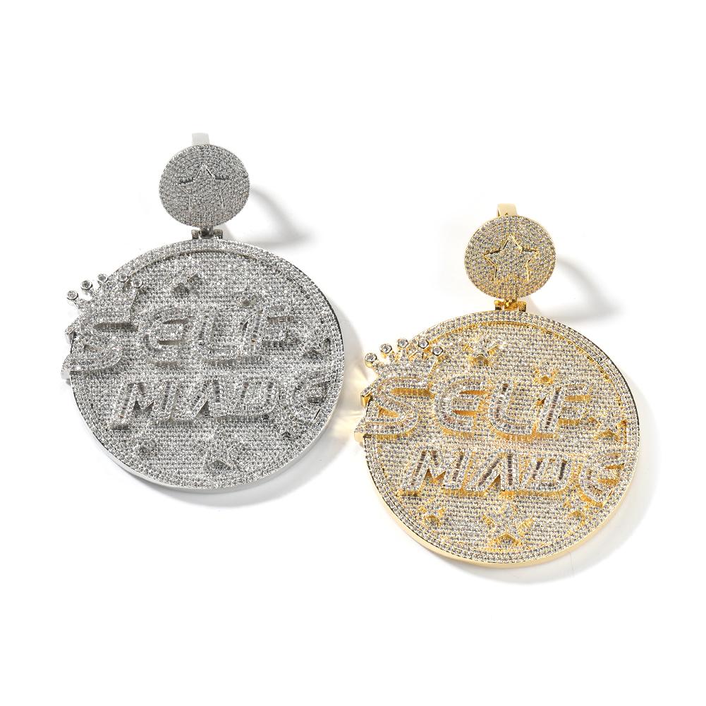 THE BLING KING Selbstgemachter Anhänger Halskette Iced Out Baguettecz Zirkonia Buchstabe Runde Medaillons Hiphop Schmuck Für Geschenk
