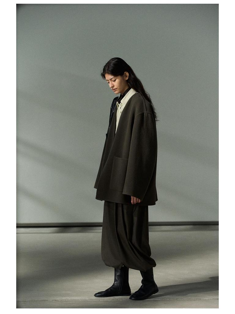 Shi Ji TR Pleated Cocoon Trousers: Autumn Mid-rise, Slimming, Versatile, and Casual Long Pants M7618