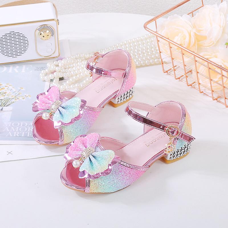 Princess Shoes Sandals New Summer Colorful Girls Open-Toe Fish Mouth Children's High Heels Soft Sole Big Kids Shoes