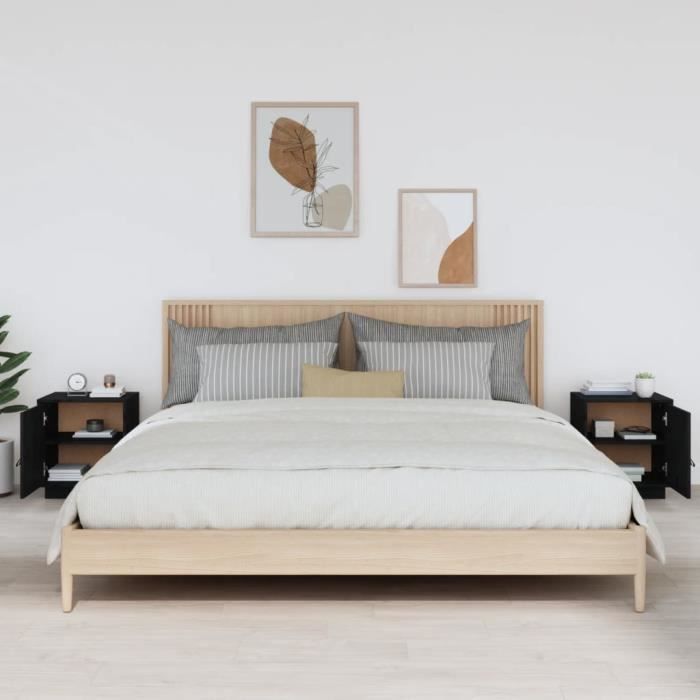 818284 vidaXL Bedside Tables 2 Pcs Black 40x34x45 Cm Solid Pine Wood