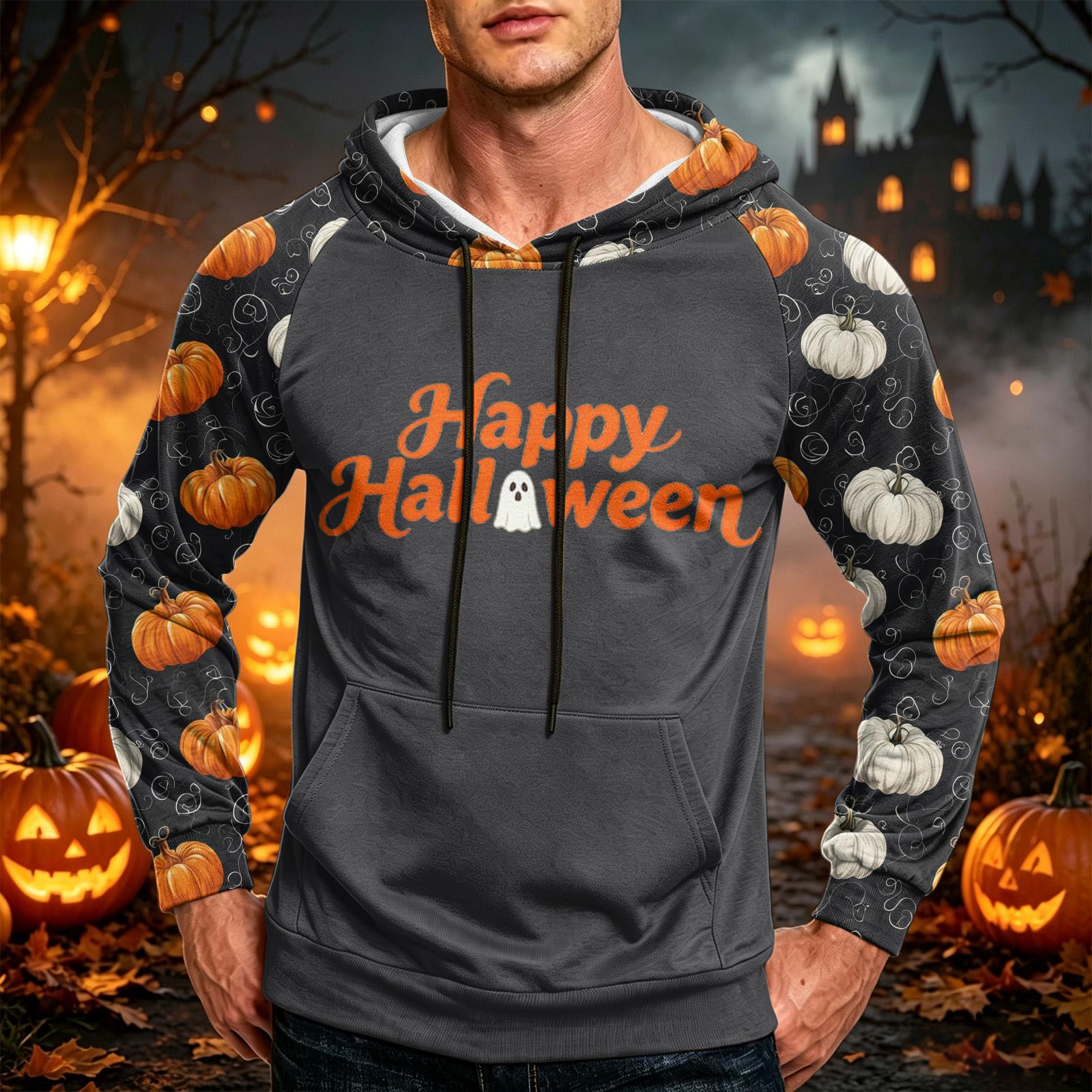 Men s Printed Hoodie with Pocket and Drawstring Loose Fit Casual Sweatshirt M