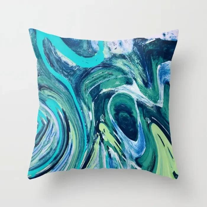 Oil Painting Texture Nordic Blue Agate Marble Abstract Pillowcase Soft Sofa Decoration Car Home
