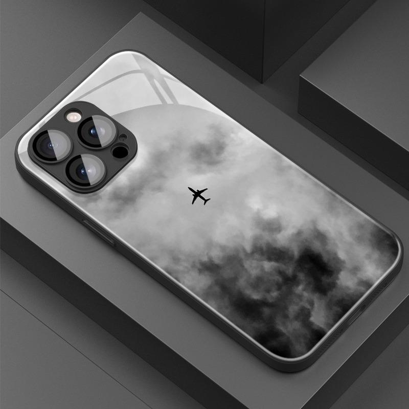 

Минималистичный Чехол из Закаленного Стекла с Принтом Темного Облака и Самолета для Samsung Galaxy S25 S24 S23 Ultra Plus FE Ударопрочный Чехол Galaxy S23+