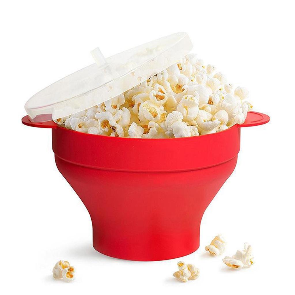 Kitchen Microwave Popcorn Bowl Bucket Silicone DIY Red Popcorn Maker with Lid Chips Fruit Dish High Quality Easy Tools