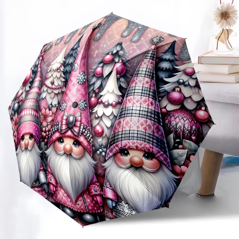1pc Sturdy 8-Bone Auto Umbrella, Christmas Gnome Umbrella, Digital Printed, Foldable Umbrella for On-the-Go Outdoor Use