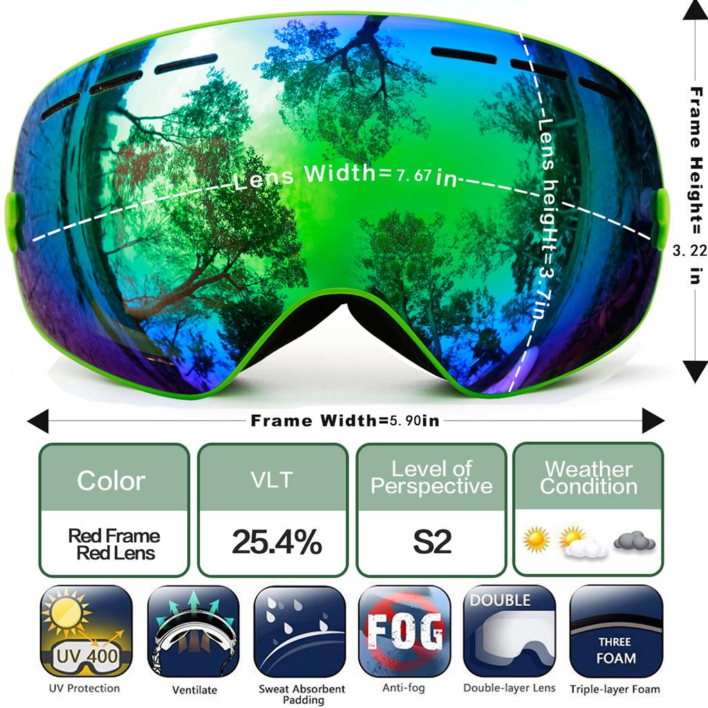 JULI Ski Goggles for Kids 4-16 Boys Girls Snowboarding UV Protection Multi-Color Double Anti-fog Lens Winter Sports