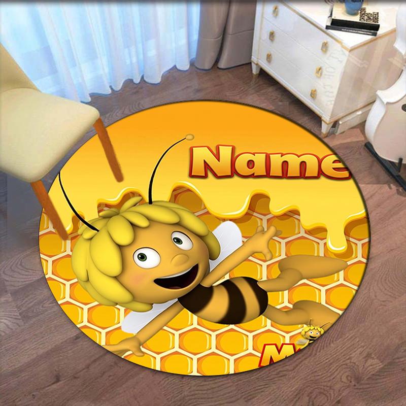Custom Name Maya the bee Printed Round Rug Carpet Chair Rug Area Rug Entryway Doormats,for Office Chair Living Room Bedroom Kitchen Room.