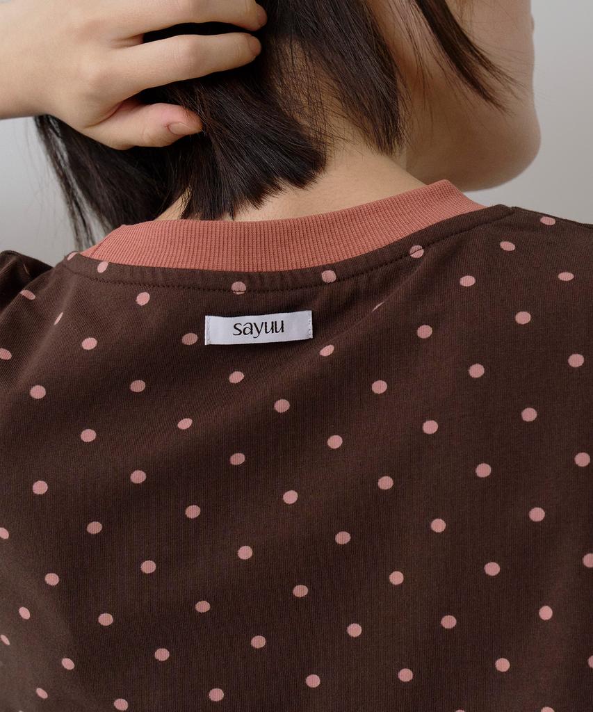 Sayu Dot Ringer Loose Fit Long Sleeve T-Shirt Brown