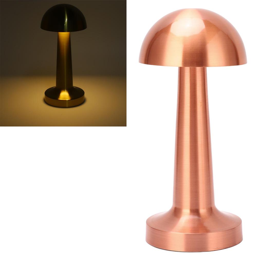 Cordless Mushroom Table Lamp USB Rechargeable 3 Colors Adjustable Dimmable Metal Cute Bedside Lamp