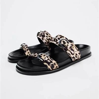 Fashion Chic Leopard Print Platform Sandal for Woman Classic Buckle Design Casual Thick Bottom Ladies Beach Shoes Open Toe Flat Footwear