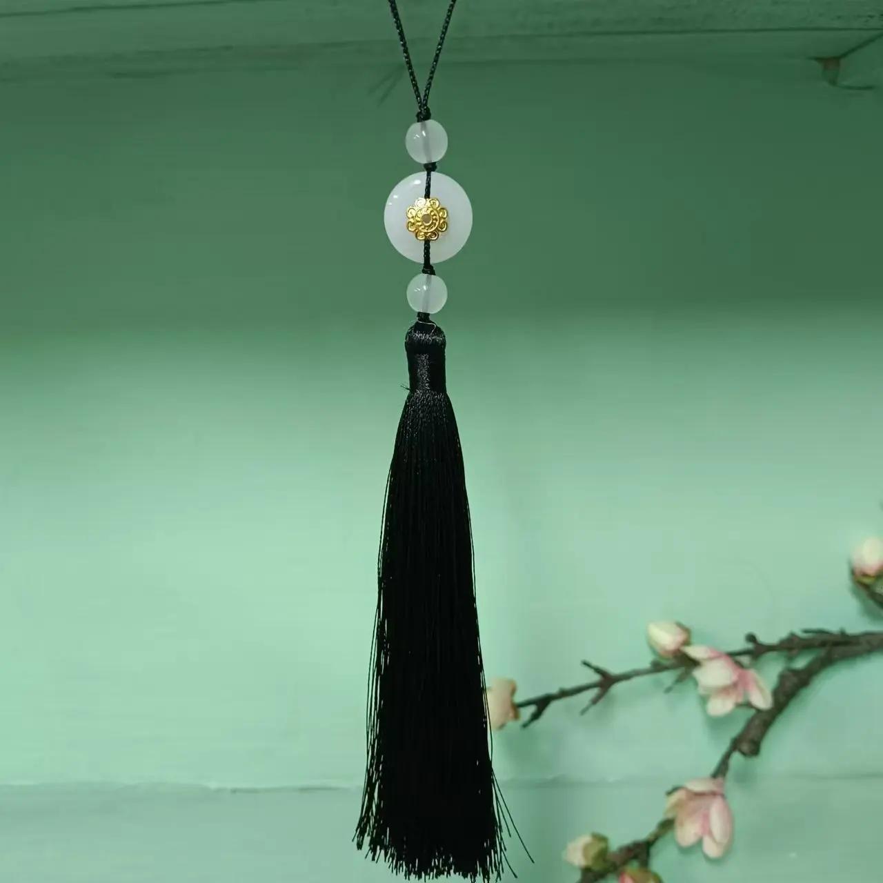 

Красивые ретро-кисточки в китайском стиле, нефритовое кольцо из полиэфирной нити, кисточки, закладка, брелок, украшения для дома 12cm чёрный