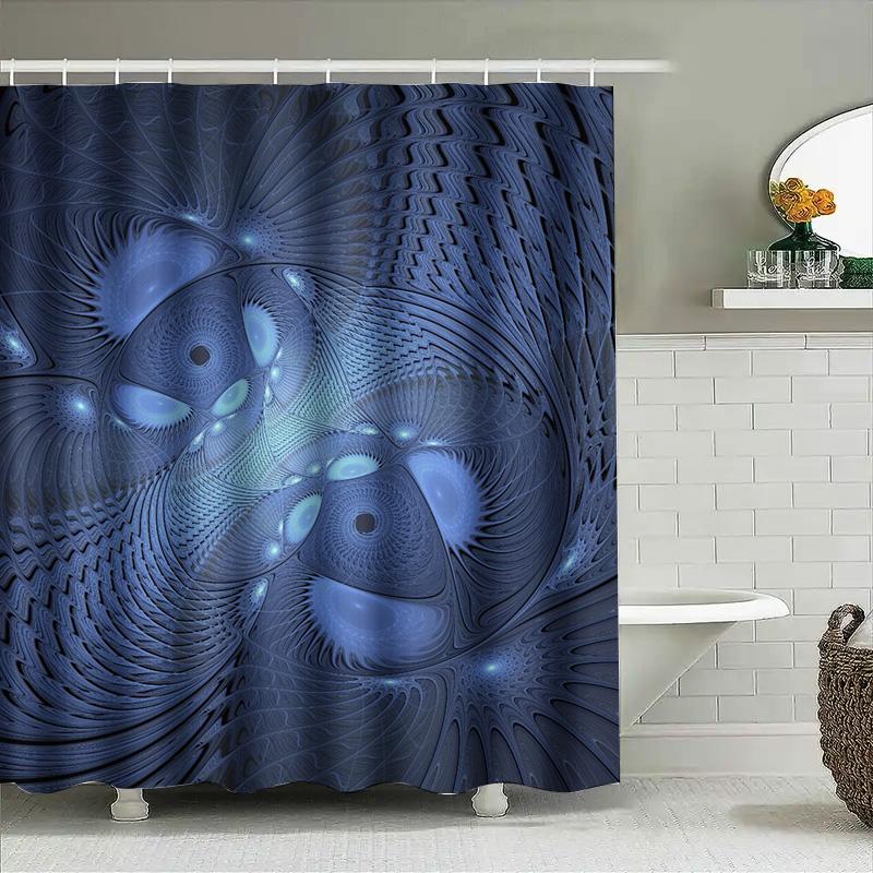 Blue Fractal Pattern Shower Curtain Modern Bathroom Decor For Bath Tub Waterproof Fabric With Rings Perfect Gift Idea