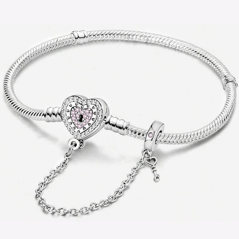 925 Sterling Silver Zircon Love Heart Sweet Bracelet DIY Bead Making Fit Original Bracelets Fine Jewelry Gift