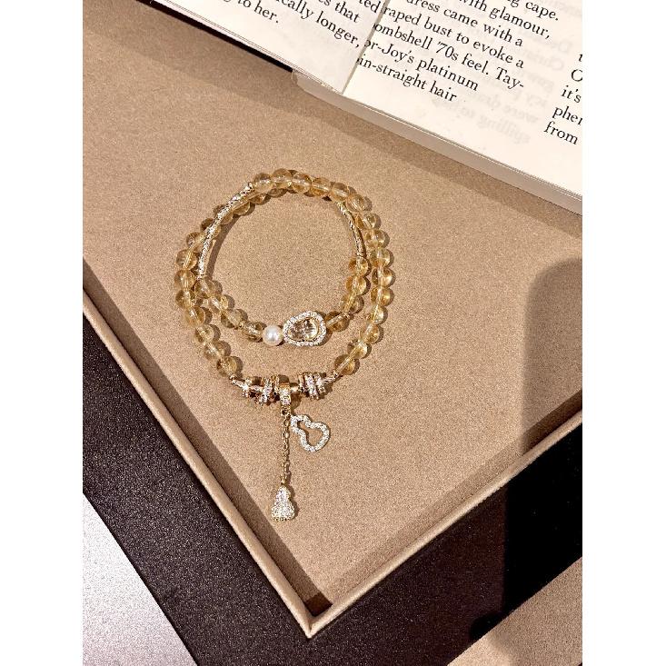

Gilded Time Double Circle Natural Citrine Gourd Beaded Bracelet for Women, Light Luxury Niche High-End Accessory цітриновий