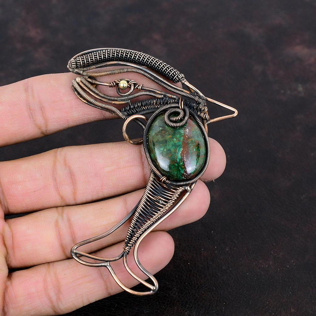 Kupferit Chrysokoll Anhänger Kupferdraht gewickelter Anhänger Fisch Anhänger Kupferschmuck Natur Edelstein Anhänger Handgemachter Anhänger Hochzeitsgeschenk