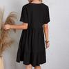 Summer Dress for Women Short Sleeve Pleated V Neck Dress Tiered Swing A Line Dress Casual Flowy Beach