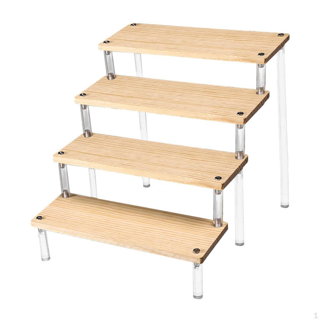 Acrylic Display Riser Shelf Organizer Showcase Fixtures Storage Wood Stand for Doll Figure