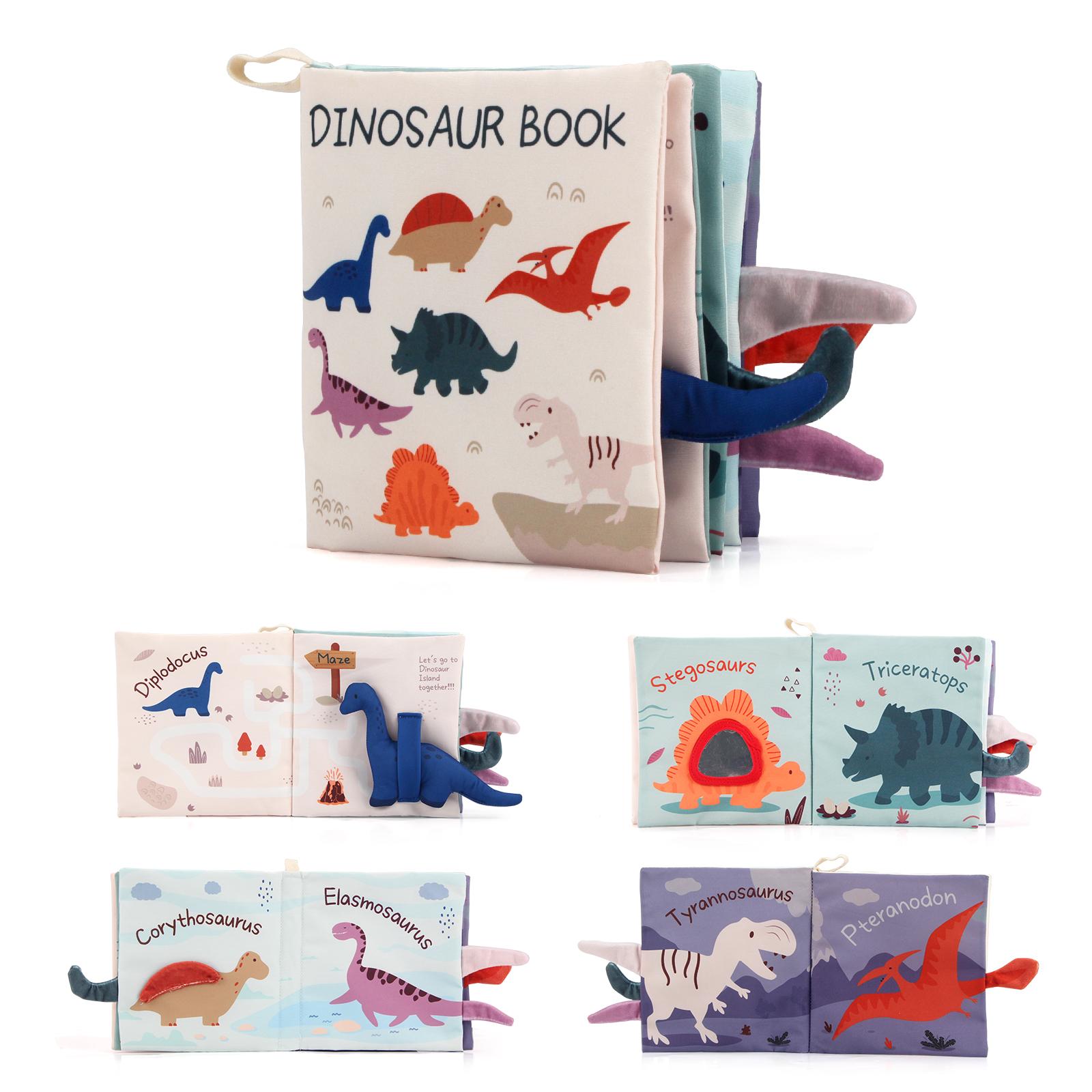 17x16CM Baby Soft Cloth Book Tail Cloth Book Parent-child Interactive Sensory Dinosaur Book 0-36 Months Newborn Montessori Toy