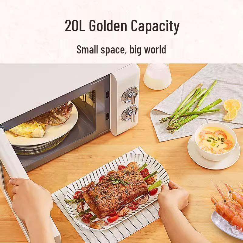 QuanChu Retro Multi-functional Mini Microwave Oven with Turntable and Light Wave Technology