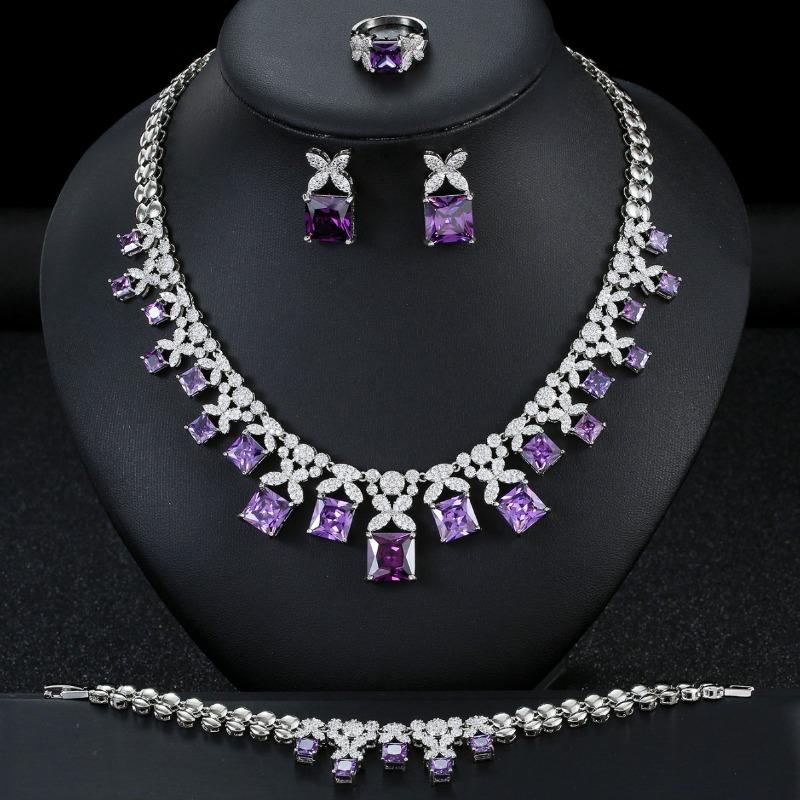 Zircon Necklace Earrings Bracelet Ring Four-piece Set Bridal Wedding Dress Dinner Accessories Ladies