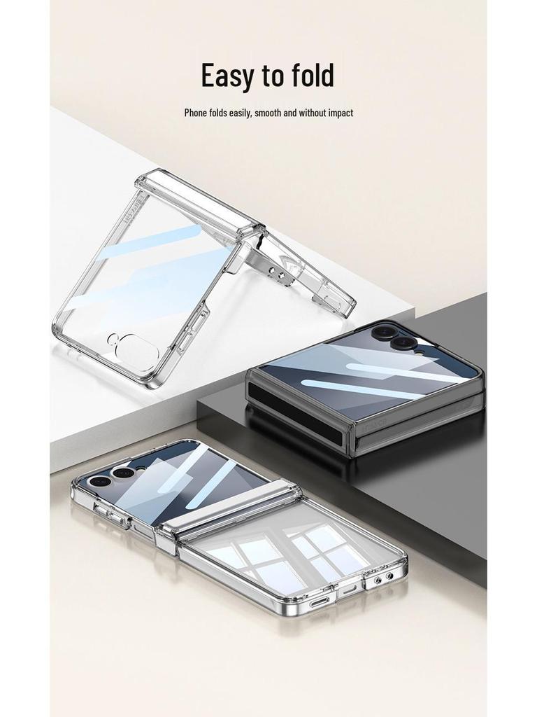 Samsung Z Flip7 Transparent Magnetic Hinge Phone Case with Full Coverage Airbag Protection